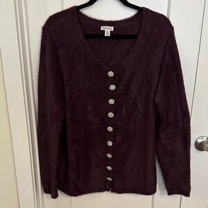Tribal Women's Rich Burgundy Cardigan with Rhinestone Buttons